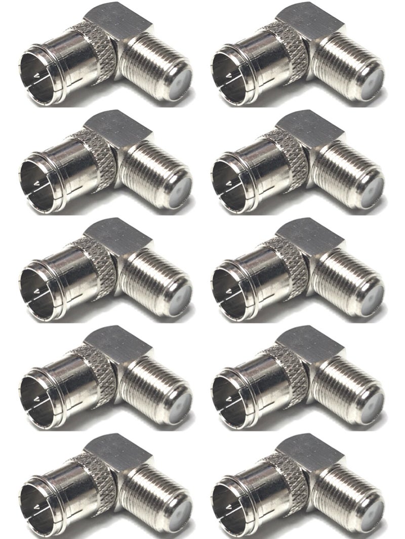 CESS Right Angle Coax F-Jack to F-Quick Push On Plug, Male/Female Adapter (10 Pack) - Image 1
